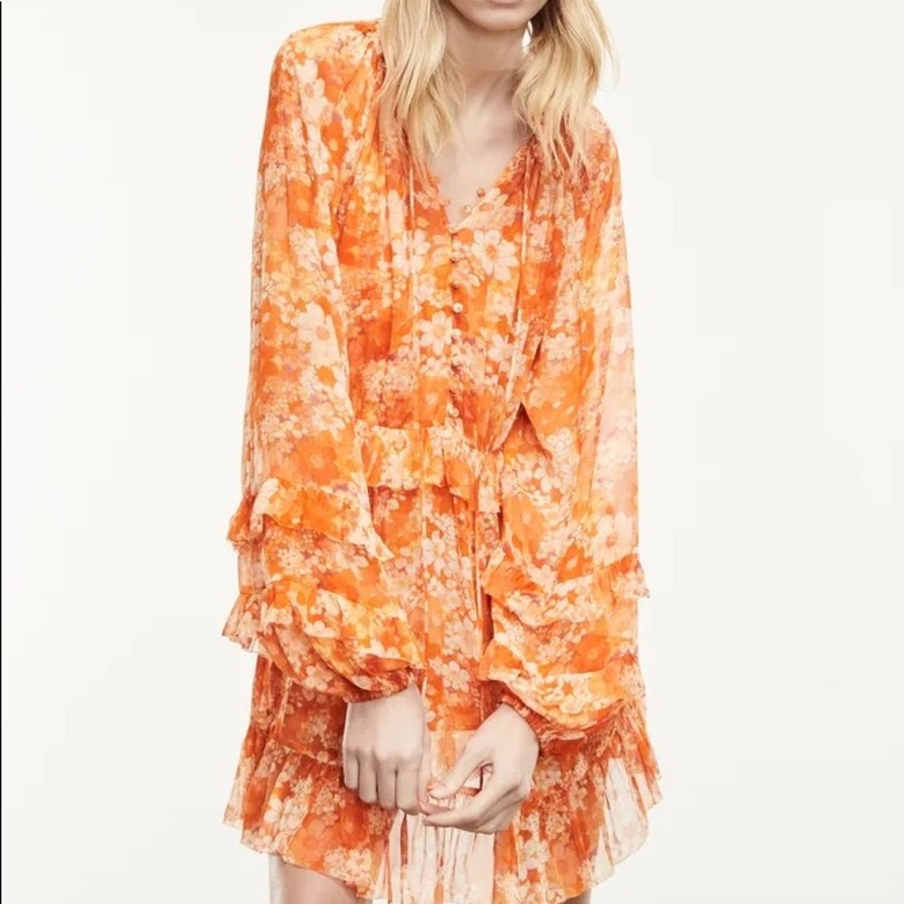The Kooples Orange Floral Long Sleeve Dress